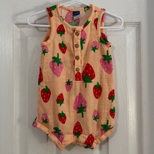 Old Navy Baby Girl Peach with Strawberry Short Sleeve Bubble Romper
